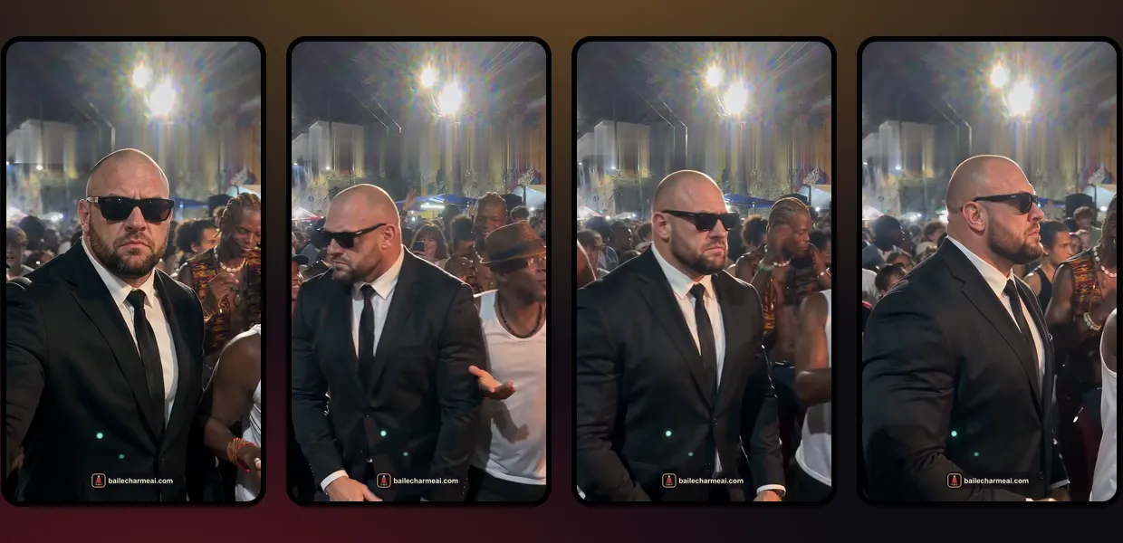 Four frames of a charme dance AI video: the crowd watches, joins in and cheers